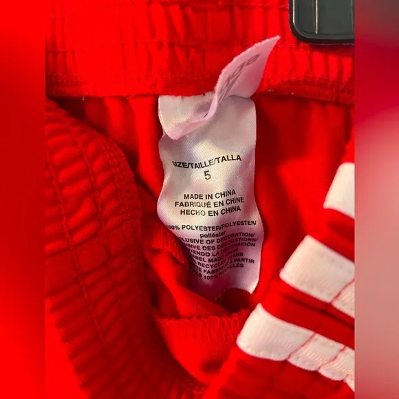 Adidas Kids Red Joggers Size 5 with White Stripes Trainers Like new condition - Picture 3 of 5